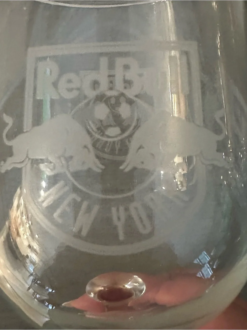 NY Red Bulls Red Stem Wine Glass with Etched Crest - Home Dining, NWT